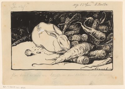 Królik obgryzający marchewkę autorstwa Anny Leusink (signed by artist)