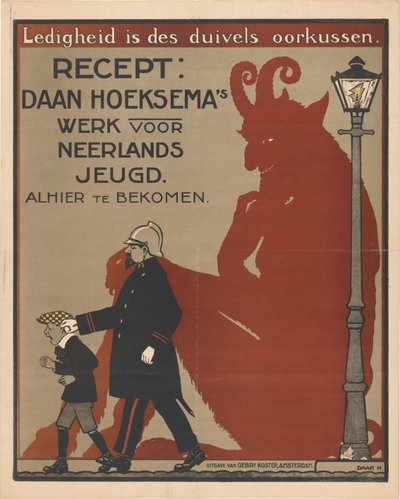 Plakat do książek dla dzieci autorstwa Daana Hoeksema Bezczynność jest poduszką na uszy diabła (tytuł na obiekcie) autorstwa Anonymous