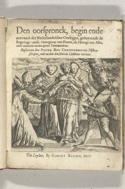 Alegoryczna karta tytułowa w: Pieter Christiaansz Bor, Den Oorspronck, Początek i koniec wojen holenderskich, 1617 autorstwa Anonymous