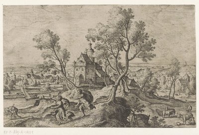 Apollo prześladuje Daphne Pejzaże ze scenami mitologicznymi i biblijnymi (tytuł serii) autorstwa Anonymous