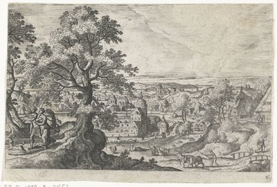 Apollo spacerujący z młodą kobietą Pejzaże ze scenami mitologicznymi i biblijnymi (tytuł serii) autorstwa Anonymous