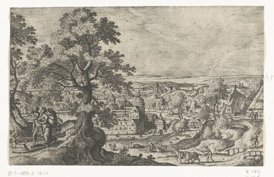 Apollo spacerujący z młodą kobietą Pejzaże ze scenami mitologicznymi i biblijnymi (tytuł serii) autorstwa Anonymous