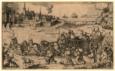 Bedevaart van de verdreven Boheemse en Hongaarse jezuïeten naar het Amsterdamse rasphuis, 1619 Jezuita wygnany z królestw Böheimb i Hungern przeniósł Wallfarth do Saint Raspino i Pono / do więzienia w Amsterdamie (tytuł autorstwa Anonymous