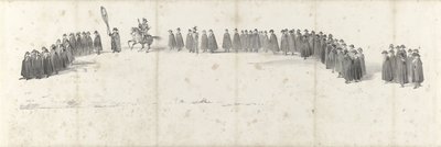 Pogrzeb zmarłego króla Willema II w Delft 4 kwietnia 1849 r. (strona 2) Pięć sąsiadujących ze sobą arkuszy konduktu pogrzebowego Wilhelma II w 1849 r. (tytuł serii) autorstwa Anonymous