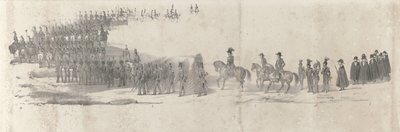 Pogrzeb zmarłego króla Willema II w Delft 4 kwietnia 1849 r. (strona 2) Pięć sąsiadujących ze sobą arkuszy konduktu pogrzebowego Wilhelma II w 1849 r. (tytuł serii) autorstwa Anonymous