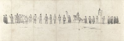 Pogrzeb zmarłego króla Willema II w Delft 4 kwietnia 1849 r. (strona 3) Pięć sąsiadujących ze sobą arkuszy konduktu pogrzebowego Wilhelma II w 1849 r. (tytuł serii) autorstwa Anonymous