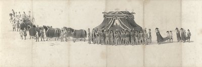 Pogrzeb zmarłego króla Willema II w Delft 4 kwietnia 1849 r. (strona 4) Pięć sąsiadujących ze sobą arkuszy konduktu pogrzebowego Wilhelma II w 1849 r. (tytuł serii) autorstwa Anonymous