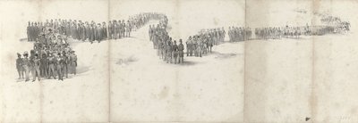 Pogrzeb zmarłego króla Willema II w Delft 4 kwietnia 1849 r. (strona 5) Pięć sąsiadujących ze sobą arkuszy konduktu pogrzebowego Wilhelma II w 1849 r. (tytuł serii) autorstwa Anonymous