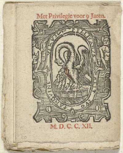Strona ze znakiem wydawcy, 1712 W którym Lidt de Maen jest /gdzie umierasz/wychodzić nago, chyba że jest to wielka uwaga; Als Peste / Pleures is / ende sulck quaet / oock niet sonder des Meestersraet (tytuł obiektu) autorstwa Anonymous
