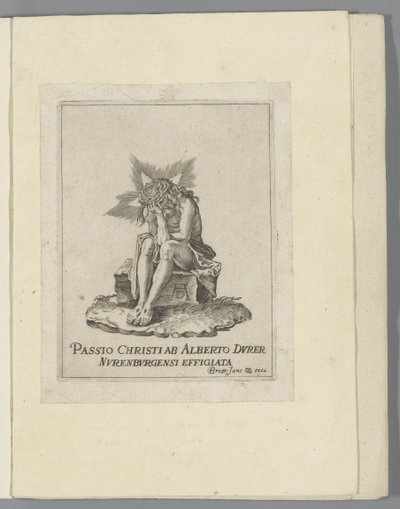 Chrystus na zimnym kamieniu Mała Pasja (tytuł serii) Passio Christi Ab Alberto Durer Nurenburgensi Effigiata (tytuł serii na obiekcie) autorstwa Anonymous