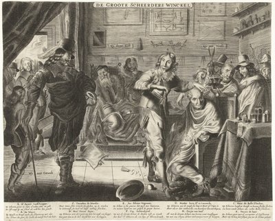 Chłop w Wielkim Salonie Fryzjerskim, ok. 1650 De Groote Scheerders Winckel (tytuł na obiekcie) autorstwa Anonymous