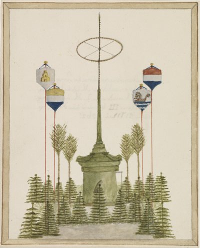 Dekoracja wokół Pompy na Grote Markt w Middelburgu po przybyciu do tego miasta Jego Królewskiej Mości Króla Willema III w dniu 21 maja 1862 r. (tytuł na obiekcie) autorstwa Anonymous