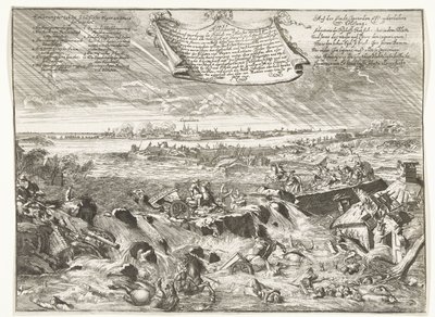 Dijkdoorbraak niedaleko Coevorden, 1673 Rysunek jak i w jakiej formie, dekretem biskupa Munster (...) (tytuł na obiekcie) autorstwa Anonymous