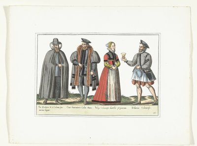 Trzej mężczyźni i kobieta ubrani w niemiecką modę, ok. 1580 Kostiumy Allemands (tytuł na obiekcie) autorstwa Anonymous