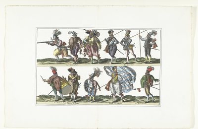Podwójna płyta z jedenastoma uzbrojonymi cywilami w mundurach według mody w Antwerpii, ok. 1580 Bourgeois d