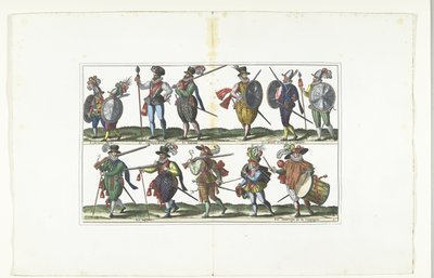 Podwójna płyta z dwunastoma uzbrojonymi cywilami w mundurach według mody w Antwerpii, ok. 1580 Bourgeois d