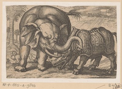 Nosorożec walczy ze słoniem Fighting Animals (kopie) (tytuł serii) autorstwa Anonymous