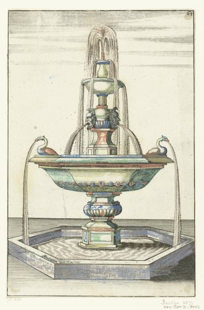Fontanna składająca się z trzech basenów Architectura Curiosa Nova (tytuł serii) autorstwa Anonymous