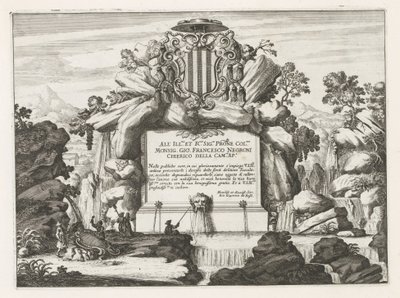 Fontanna z dedykacją i herbem Giovanniego Francesco Negroni Fontane delle ville di Frascati (tytuł serii) Fontanny Frascati (tytuł serii) autorstwa Anonymous
