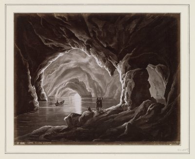 Reprodukcja fotograficzna (przypuszczalnie) rysunku Błękitnej Groty na Capri CAPRI. Grotta azzurra (tytuł na obiekcie) autorstwa Anonymous