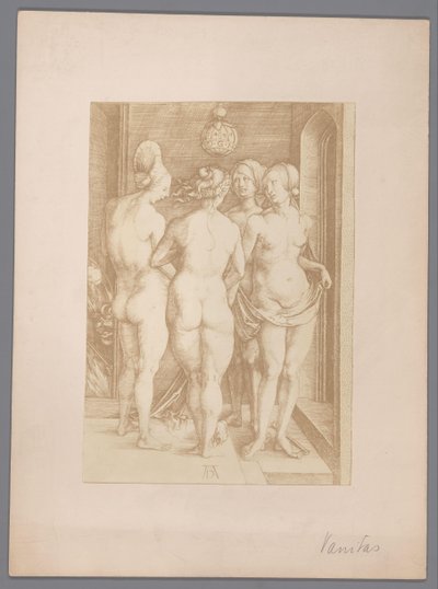 Reprodukcja fotograficzna ryciny czterech nagich kobiet autorstwa Albrechta Dürer autorstwa Anonymous