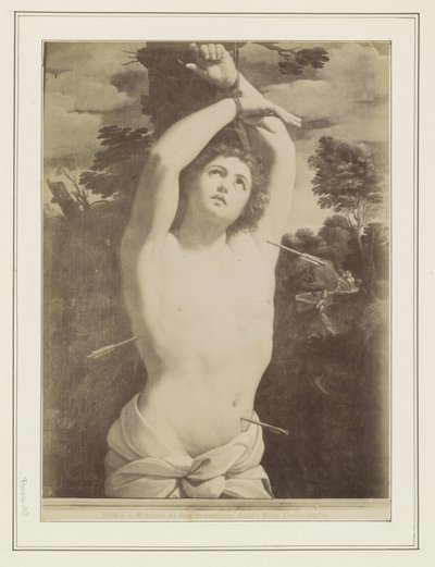 Reprodukcja fotograficzna obrazu Guido Reniego przedstawiającego męczeństwo św. Sebastiana ROMA - Martirio di San Sebastiano, Guido Reni. Campidoglio (tytuł na obiekcie) autorstwa Anonymous