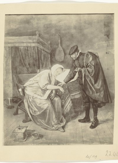 Reprodukcja fotograficzna obrazu Jana Steen Chora kobieta Muzeum Amsterdamu. La Malade. - Jana van Steena. - Ecole hollandaise (tytuł na obiekcie) autorstwa Anonymous