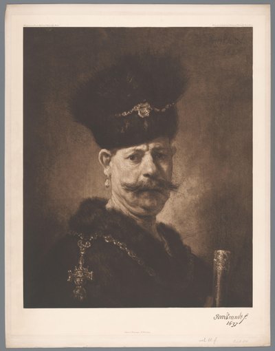 Reprodukcja fotograficzna obrazu Portret mężczyzny rembrandta [?], coll. Ermitaż w Petersburgu Kaiserl. Eremitaż, Petersburg. (tytuł serii) autorstwa Anonymous