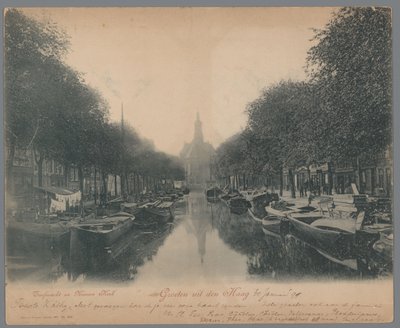Widok na Turfmarkt i Nieuwe Kerk w Hadze Pozdrowienia z Hagi; Turfmarkt i Nieuwe Kerk (tytuł na obiekcie) autorstwa Anonymous