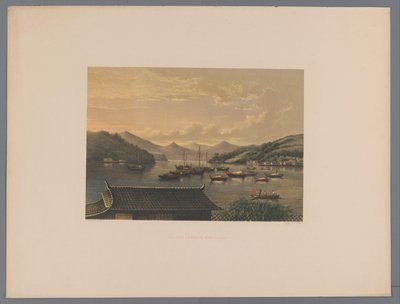 Gezicht op de baai van Nagasaki Widok w zatoce Nangasaki (tytuł na obiekcie) Pamiątka Japonii widoki z natury z tekstem hrabiego de Lijnden (tytuł serii na obiekcie) autorstwa Anonymous