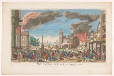 Widok zdobycia i grabieży Bergen op Zoom przez Francuzów w 1747 r. Pillage de Bergopzom (tytuł na obiekcie) autorstwa Anonymous