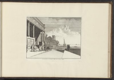 Widok na pałac nad brzegiem morza w Neapolu Veue de la Mer ou est Situé le Palais du Vice Roy à Naples (tytuł obiektu) Pałace i zabytki w Wenecji, Livorno, Neapolu i Rzymie (tytuł serii) autorstwa Anonymous