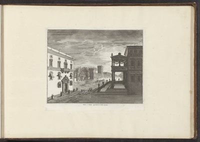 Widok pałacu w Neapolu o zachodzie słońca Palais à Naples gubernator le Soleil Levant (tytuł na obiekcie) Pałace i zabytki w Wenecji, Livorno, Neapolu i Rzymie (tytuł serii) autorstwa Anonymous