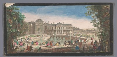 Gezicht op het Château de Saint-Cloud gezien vanaf de Chemin de Versailles Widok jednego ze skrzydeł Chateau de St. Cloud od strony podkowy lub Chemin de Versaille (tytuł na obiekcie) autorstwa Anonymous