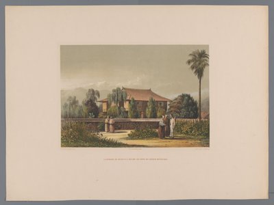 Widok na dom doktora Deshimy z ogrodem botanicznym na pierwszym planie La demeure du médecin à Desima au fond du jardin botanique (tytuł obiektu) Souvenir du Japon vues d