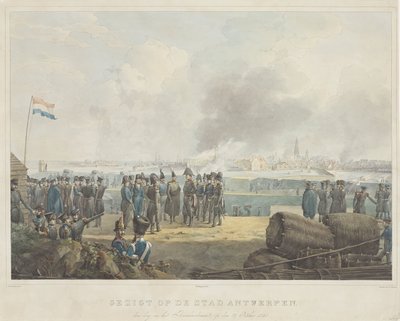 Widok miasta Antwerpia, dzień po bombardowaniu, 28 października 1830 r. (tytuł na obiekcie) autorstwa Anonymous