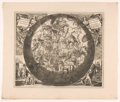 Mapa nieba z północnymi konstelacjami Haemisphaerium stellatum boreale cum subiecto haemisphaerio terrestri (tytuł na obiekcie) autorstwa Anonymous