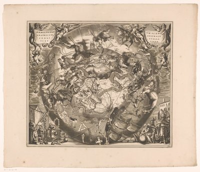 Mapa nieba z południowymi konstelacjami Haemisphaerium scenographicum australe coeli stellati et terrae (tytuł na obiekcie) autorstwa Anonymous