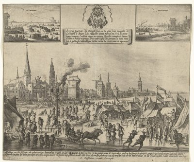 Rozrywka na lodzie na zamarzniętej Skaldzie w Antwerpii, 1684 Le vray poutraict, du Triomphe faict sur la glace demy navigable, de la riviere d