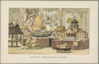 W budynku kolonii holenderskich na Wystawie Światowej w Amsterdamie, 1883 Departament Kolonii Holenderskich (tytuł na obiekcie) Pamięć Amsterdamu w 1883 roku (tytuł serii na obiekcie) autorstwa Anonymous