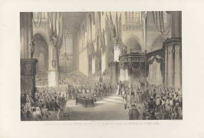 Inauguracja H.M. King Willem III w Nieuwe Kerk, Amsterdam, 13 maja 1849 (tytuł na obiekcie) autorstwa Anonymous