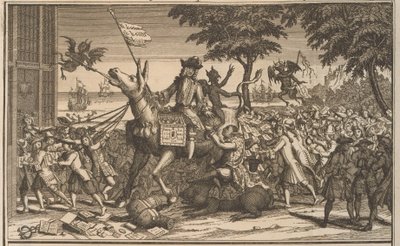 John Law na Osiołku Sancho Pansy, 1720 Prawo, jak drugi Don-Quichot, kpi z Sanches Graauwtje (tytuł na obiekcie) Wielka scena szaleństwa (tytuł serii) autorstwa Anonymous