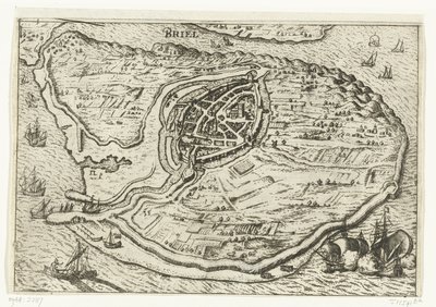 Mapa wyspy Voorne i mapa Brielle, 1572 Briel (tytuł na obiekcie) autorstwa Anonymous