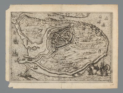 Mapa wyspy Voorne i mapa Brielle, 1572 Briel (tytuł na obiekcie) autorstwa Anonymous
