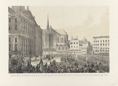Przybycie króla Willema III na tamę w H.D. uroczyście wjazd do stolicy cesarstwa, 12 maja 1849 (tytuł na obiekcie) autorstwa Anonymous
