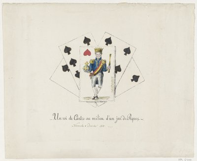 Koning Leopold I z hartenkoning, 1831-1832 Król kart na środku talii pik (tytuł na obiekcie) autorstwa Anonymous