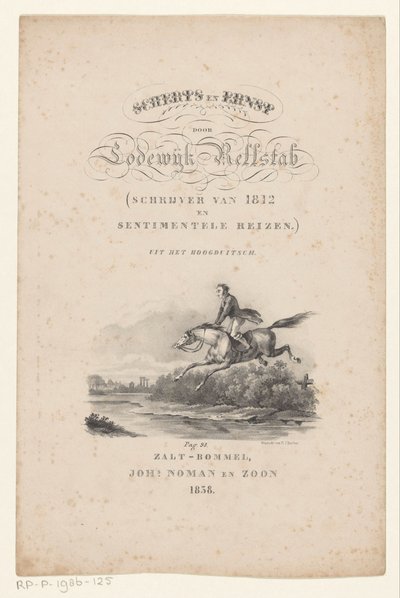 Koń skacze nad rzeką Strona tytułowa dla: Lodewijk Rellstab, Przekomarzanie się i powaga, 1838 autorstwa Anonymous