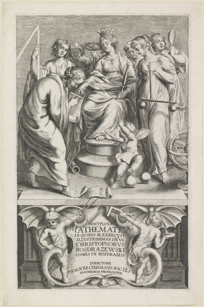 Personifikacja van de Wiskunde Titelpagina voor: Christophorus Rosdrazewski, Dyscypliny matematyczne, [1640-1648] autorstwa Anonymous