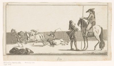 Picador i matador po zabiciu byka Coleccion de las principales suertes de una corrida de toros (tytuł serii na obiekcie) Zbiór najważniejszych manewrów walki byków (tytuł serii) autorstwa Anonymous