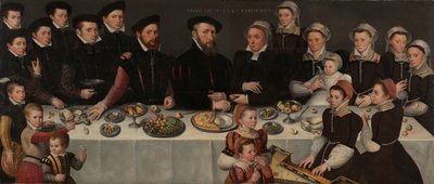 Pierre de Moucheron (1508-1567), jego żona Isabeau de Gerbier, ich osiemnaście dzieci, ich zięć Allard de la Dale i ich pierwszy wnuk autorstwa Anonymous